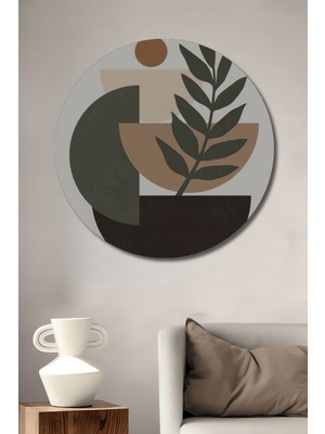 Teona Ahşap Minimalist Bitki Desenli Ahşap Dekoratif Tablo Yuvarlak Duvar Tablosu