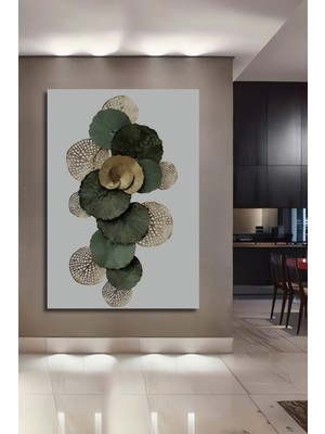 Teona Ahşap Yeşil ve Altın Yaprak Dokulu Ahşap Dekoratif Ev,antre,salon,ofis,mutfak,yatak Odası Tablo