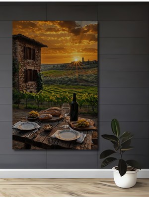 Teona Ahşap Toscana Gün Batımı Üzüm Bağı Yemek Masası Yağlı Boya Görünümlü Ahşap Dekoratif Ev,antre,salon Tablo