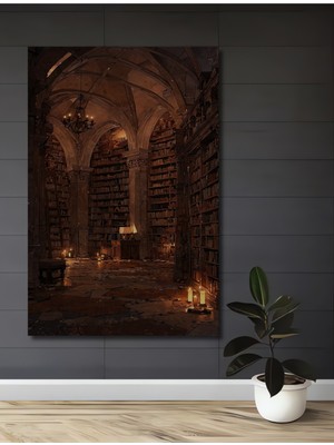 Teona Ahşap Gızemlı Kütüphane Yağlı Boya Görünümlü Dekoratif Ahşap Ev,antre,salon,ofis,mutfak,yatak Odası Tablo