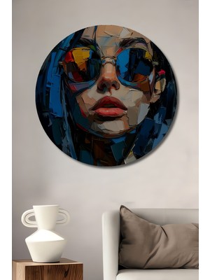 Teona Ahşap Kadın Portresi Yağlı Boya Görünümlü Modern Sanat Ahşap Dekoratif Tablo Yuvarlak Duvar Tablosu