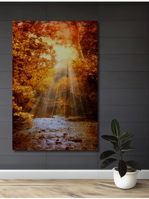 Teona Ahşap Altın Işık Seli Sulu Boya Görünümlü Ahşap Ev,antre,salon,ofis,mutfak,yatak Odası Tablo