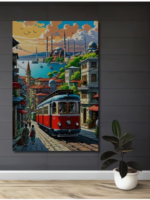Teona Ahşap Istanbul Tramvayı Yağlı Boya Görünümlü Ahşap Dekoratif Ev,antre,salon,ofis,mutfak,yatak Odası Tablo