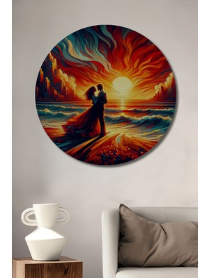 Teona Ahşap Aşkın Sonsuz Dansı Yağlı Boya Görünümlü Ahşap Dekoratif Tablo Yuvarlak Duvar Tablosu
