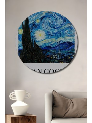 Teona Ahşap Van Gogh Yıldızlı Gece Yağlı Boya Görünümlü Ahşap Dekoratif Tablo Yuvarlak Duvar Tablosu