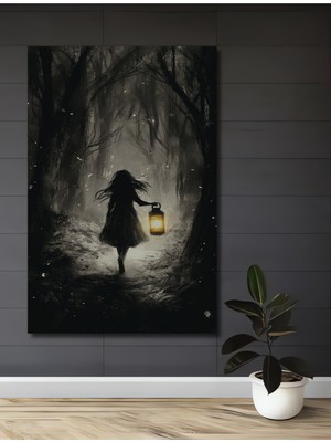 Teona Ahşap Gızemlı Ormanda Fenerli Kız Ahşap Dekoratif Ev,antre,salon,ofis,mutfak,yatak Odası Tablo