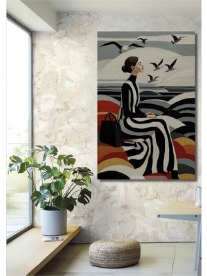 Teona Ahşap Kadın ve Martılar Yağlı Boya Görünümlü Dekoratif Ahşap Ev,antre,salon,ofis,mutfak,yatak Odası Tablo