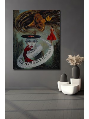 Teona Ahşap Müzik Rüyası Kadın Portresi Yağlı Boya Görünümlü Dekoratif Ahşap Ev,antre,salon,ofis,mutfak Tablo