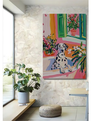 Teona Ahşap Renkli Dalmaçyalı Köpek Sulu Boya Görünümlü Modern Sanat Dekoratif Ahşap Ev,antre,salon,ofis Tablo