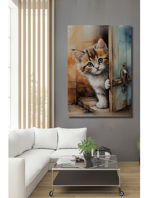 Teona Ahşap Sevimli Yavru Kedi Sulu Boya Görünümlü Ahşap Dekoratif Ev,antre,salon,ofis,mutfak,yatak Odası Tablo