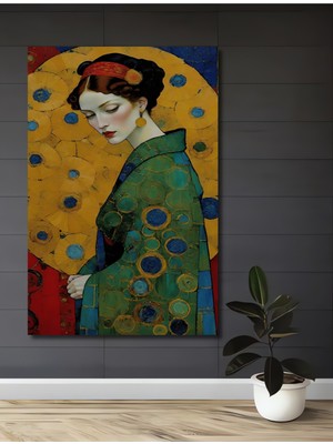 Teona Ahşap Gustav Klimt Tarzı Kadın Portresi Yağlı Boya Görünümlü Dekoratif Ahşap Ev,antre,salon,ofis Tablo