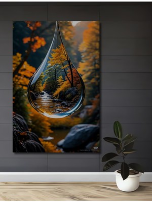 Teona Ahşap Sonbahar Ormanı Damla Görünümlü Yağlı Boya Efektli Ahşap Dekoratif Ev,antre,salon,ofis,mutfak Tablo