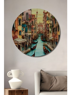 Teona Ahşap Italyan Rüyası Suluboya Görünümlü Ahşap Dekoratif Tablo Yuvarlak Duvar Tablosu