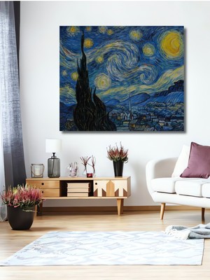 Teona Ahşap Yıldızlı Gece Van Gogh Yağlı Boya Görünümlü Modern Sanat Ahşap Dekoratif Ev,antre,salon,ofis Tablo