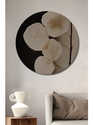 Teona Ahşap Kuru Yaprak Sanat Ahşap Tablo Yağlı Boya Görünümlü Yuvarlak Duvar Tablosu