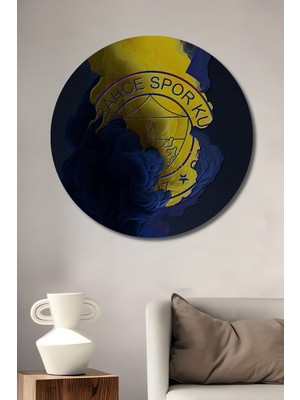 Teona Ahşap Fenerbahçe Soyut Sanat Yağlı Boya Görünümlü Ahşap Dekoratif Tablo Yuvarlak Duvar Tablosu