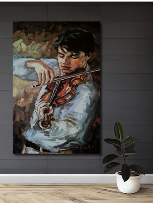 Teona Ahşap Yağlı Boya Görünümlü Kemancı Sanat Ev,antre,salon,ofis,mutfak Tablosu Ahşap Dekoratif