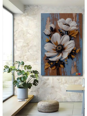 Teona Ahşap Büyük Beyaz Çiçek Tasarımlı Ahşap Dekoratif Ev,antre,salon,ofis,mutfak,yatak Odası Tablo