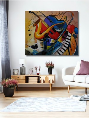 Teona Ahşap Canlı Müzik Aşkı Yağlı Boya Görünümlü Dekoratif Ahşap Ev,antre,salon,ofis,mutfak,yatak Odası Tablo