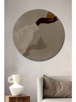 Teona Ahşap Armutta Modern Sanat Yağlı Boya Görünümlü Dekoratif Ahşap Tablo Yuvarlak Duvar Tablosu