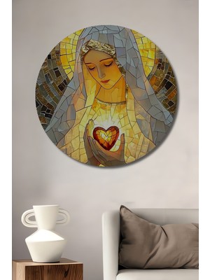 Teona Ahşap Mistik Kalp Işığı Mozaik Görünümlü Ahşap Tablo Yuvarlak Duvar Tablosu