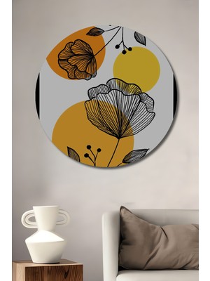 Teona Ahşap Sulu Boya Görünümlü Modern Çiçek Sanat Ahşap Dekoratif Tablo Yuvarlak Duvar Tablosu