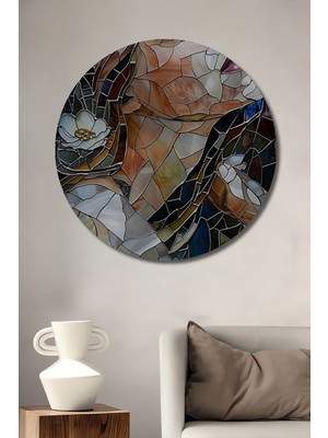 Teona Ahşap Kadın Portresi Mozaik Görünümlü Ahşap Dekoratif Tablo Yuvarlak Duvar Tablosu