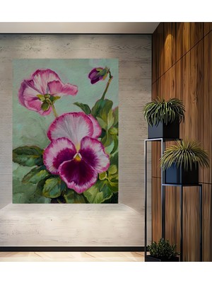 Teona Ahşap Can Alıcı Mor ve Pembe Menekşe Sulu Boya Görünümlü Ahşap Dekoratif Ev,antre,salon,ofis,mutfak Tablo
