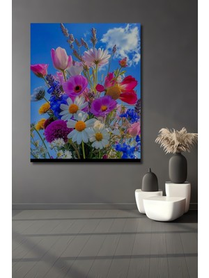 Teona Ahşap Canlı Renkler Boho Tarzı Çiçek Buketi Sulu Boya Görünümlü Ahşap Dekoratif Ev,antre,salon Tablo