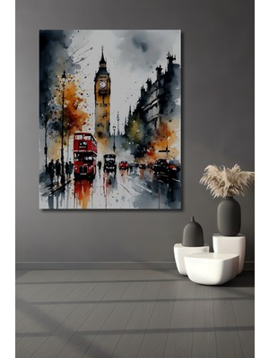 Teona Ahşap Londra Görümlü Sulu Boya Sanat Ev,antre,salon,ofis,mutfak,yatak Odası Tablosu