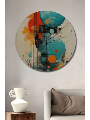 Teona Ahşap Soyut Geometri Baskı Tuval Tablo Yuvarlak Duvar Tablosu
