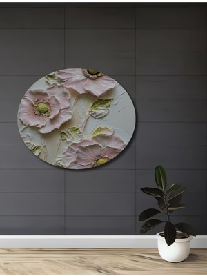 Teona Ahşap 3D Kabartma Pembe Çiçek Yağlı Boya Görünümlü Dekoratif Ahşap Ev,antre,salon,ofis,mutfak Tablo