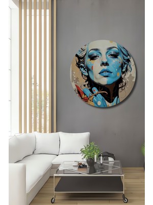 Teona Ahşap Mavi Kadın Portresi Yağlı Boya Görünümlü Soyut Sanat Ahşap Ev,antre,salon,ofis,mutfak Tablo