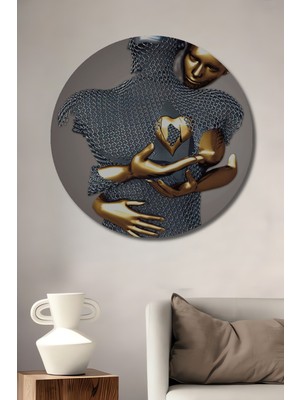 Teona Ahşap Altın ve Gümüş Insan Figürleri Soyut Sanat Tablosu Yuvarlak Duvar Tablosu