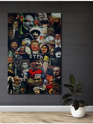 Teona Ahşap Türk Tarihi Kahramanları Yağlı Boya Görünümlü Ahşap Dekoratif Ev,antre,salon,ofis,mutfak Tablo