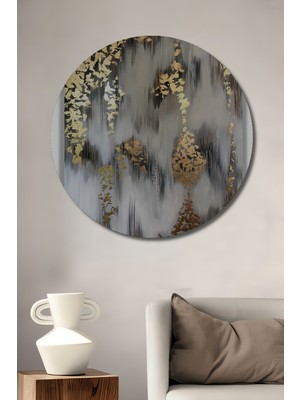 Teona Ahşap Altın Yaprak Dokulu Modern Soyut Sanat Ahşap Dekoratif Tablo Yuvarlak Duvar Tablosu