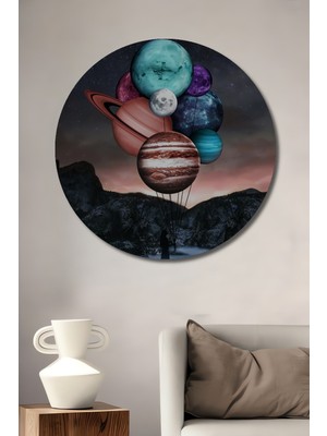 Teona Ahşap Evrenin Renkli Balonları Yağlı Boya Görünümlü Dekoratif Ahşap Tablo Yuvarlak Duvar Tablosu