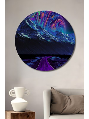 Teona Ahşap Evrensel Yolculuk Yağlı Boya Görünümlü Ahşap Dekoratif Tablo Yuvarlak Duvar Tablosu