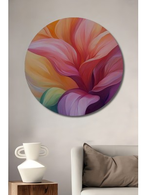 Teona Ahşap Büyülü Çiçek Yaprakları Yağlı Boya Görünümlü Modern Sanat Ahşap Dekoratif Tablo Yuvarlak Duvar Tablosu