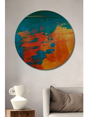 Teona Ahşap Soyut Desenli Yağlı Boya Görünümlü Ahşap Dekoratif Tablo Yuvarlak Duvar Tablosu