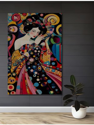 Teona Ahşap Gustav Klimt Esinli Kadın Portresi Yağlı Boya Görünümlü Ahşap Dekoratif Ev,antre,salon,ofis Tablo