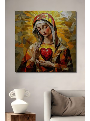 Teona Ahşap Meryem Ana Kalp Sanatı Ahşap Dekoratif Ev,antre,salon,ofis,mutfak,yatak Odası Tablo