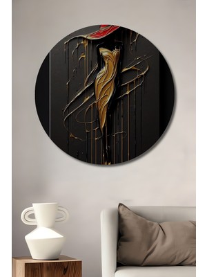 Teona Ahşap Altın Işıltılı Kadın Figürlü Soyut Sanat Ahşap Dekoratif Tablo Yuvarlak Duvar Tablosu