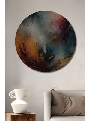 Teona Ahşap Soyut Renk Patlaması Yağlı Boya Görünümlü Ahşap Dekoratif Tablo Yuvarlak Duvar Tablosu