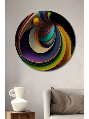 Teona Ahşap Soyut Renk Cümbüşü Yağlı Boya Görünümlü Dekoratif Ahşap Tablo Yuvarlak Duvar Tablosu