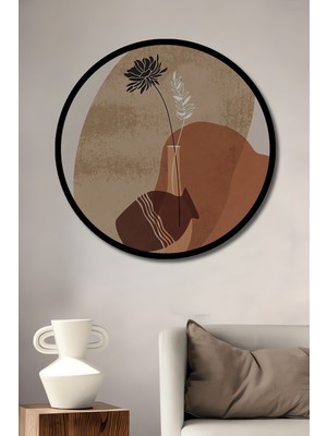 Teona Ahşap Modern Soyut Çiçek Vazosu Ahşap Dekoratif Tablo Yuvarlak Duvar Tablosu