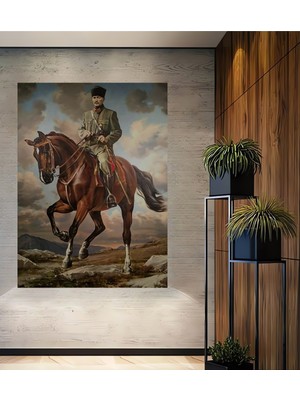Teona Ahşap Atatürk At Üzerinde Yağlı Boya Görünümlü Ahşap Dekoratif Ev,antre,salon,ofis,mutfak Tablo