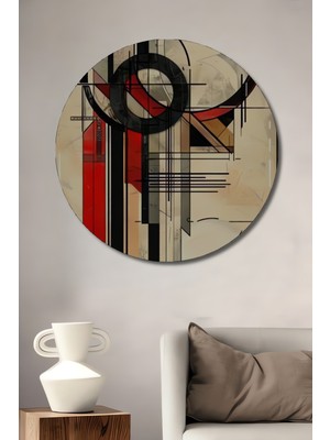 Teona Ahşap Geometrik Soyut Yağlı Boya Görünümlü Ahşap Dekoratif Tablo Yuvarlak Duvar Tablosu