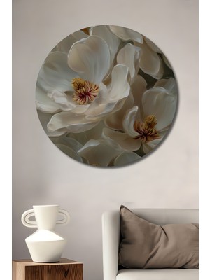 Teona Ahşap Büyülü Manolya Yağlı Boya Görünümlü Ahşap Dekoratif Tablo Yuvarlak Duvar Tablosu