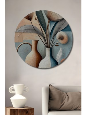 Teona Ahşap Bohem Sanat Yağlı Boya Görünümlü Ahşap Dekoratif Tablo Yuvarlak Duvar Tablosu